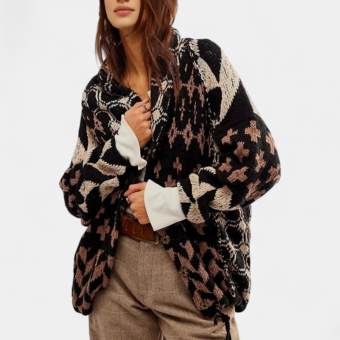YARA™ – Y2K Abstract Print Knit Cardigan