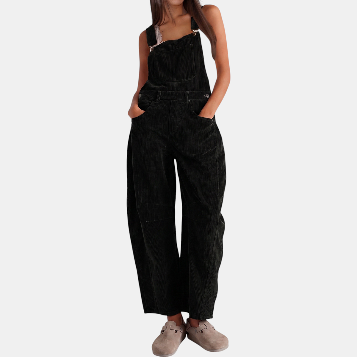 Women's Corduroy Wide Leg Bib Overall Jumpsuit
