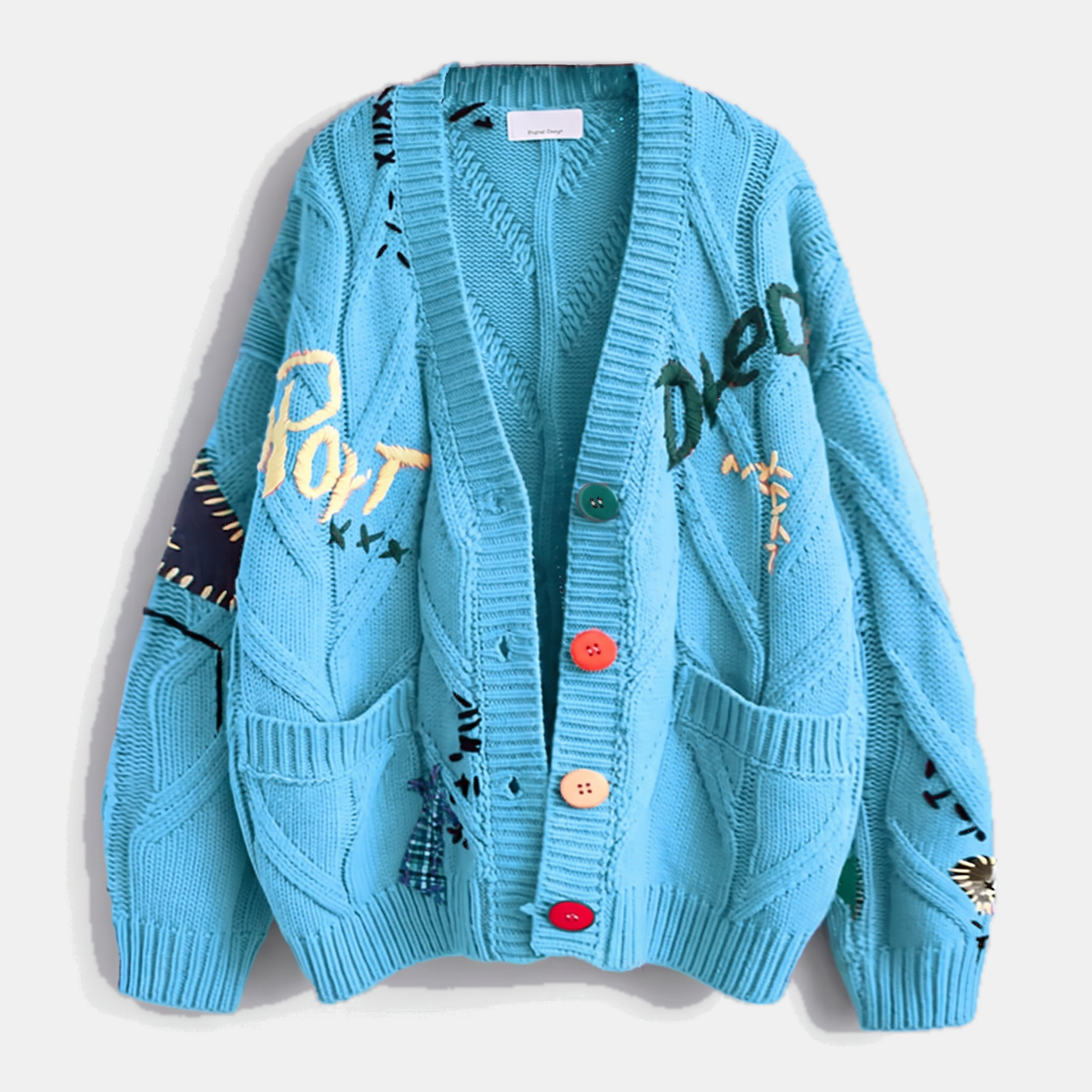 Women's Embroidered Cable Knit Cardigan Sweater with Button Front