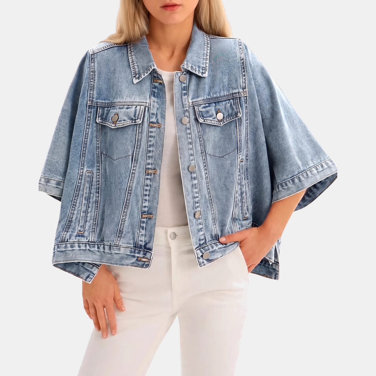 Harriet Denim Jacket Cape - Blue