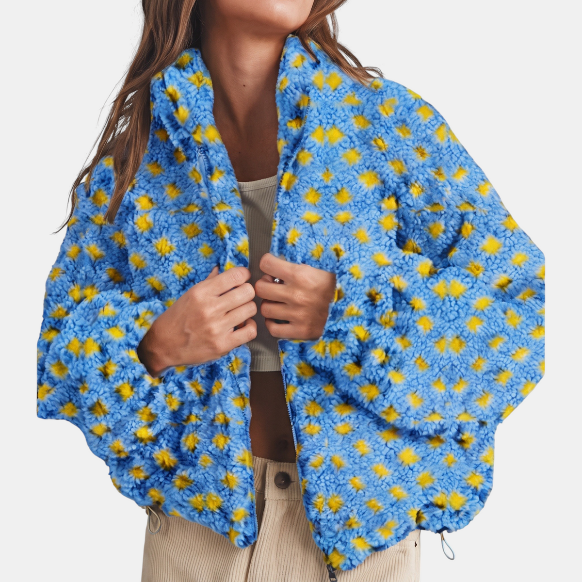 Women's Oversized Sherpa Fleece Zip Up Jacket