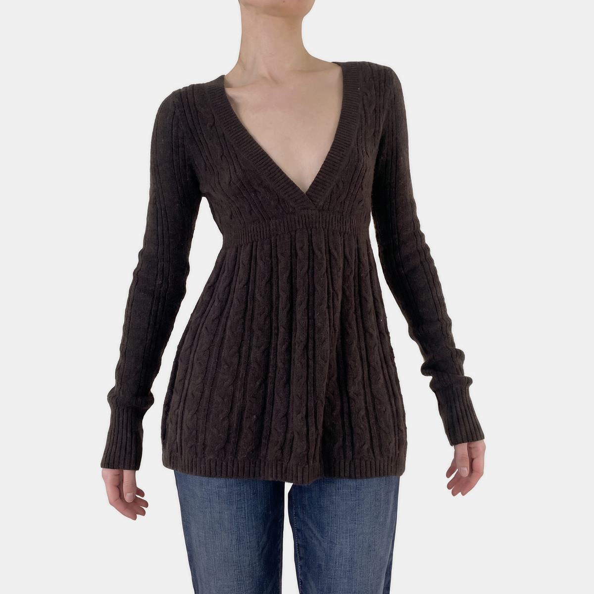 Women's Cable Knit Empire Waist V-Neck A Line Sweater Top