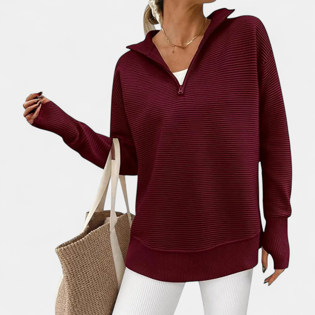 CORINNE™ – Half-Zip Ribbed Knit Sweater
