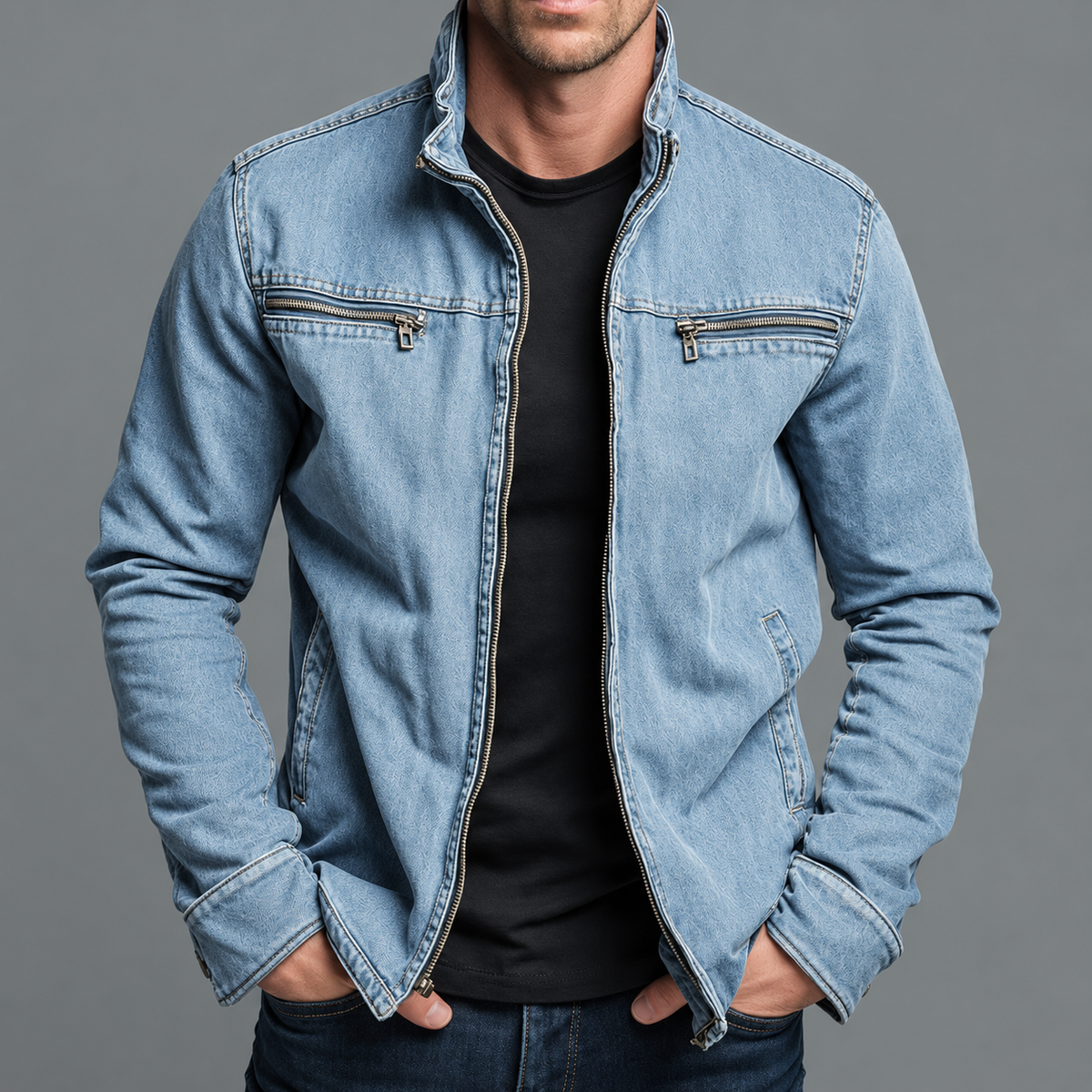 Eugene Vintage-Washed Cotton Zip Jacket in Light Blue