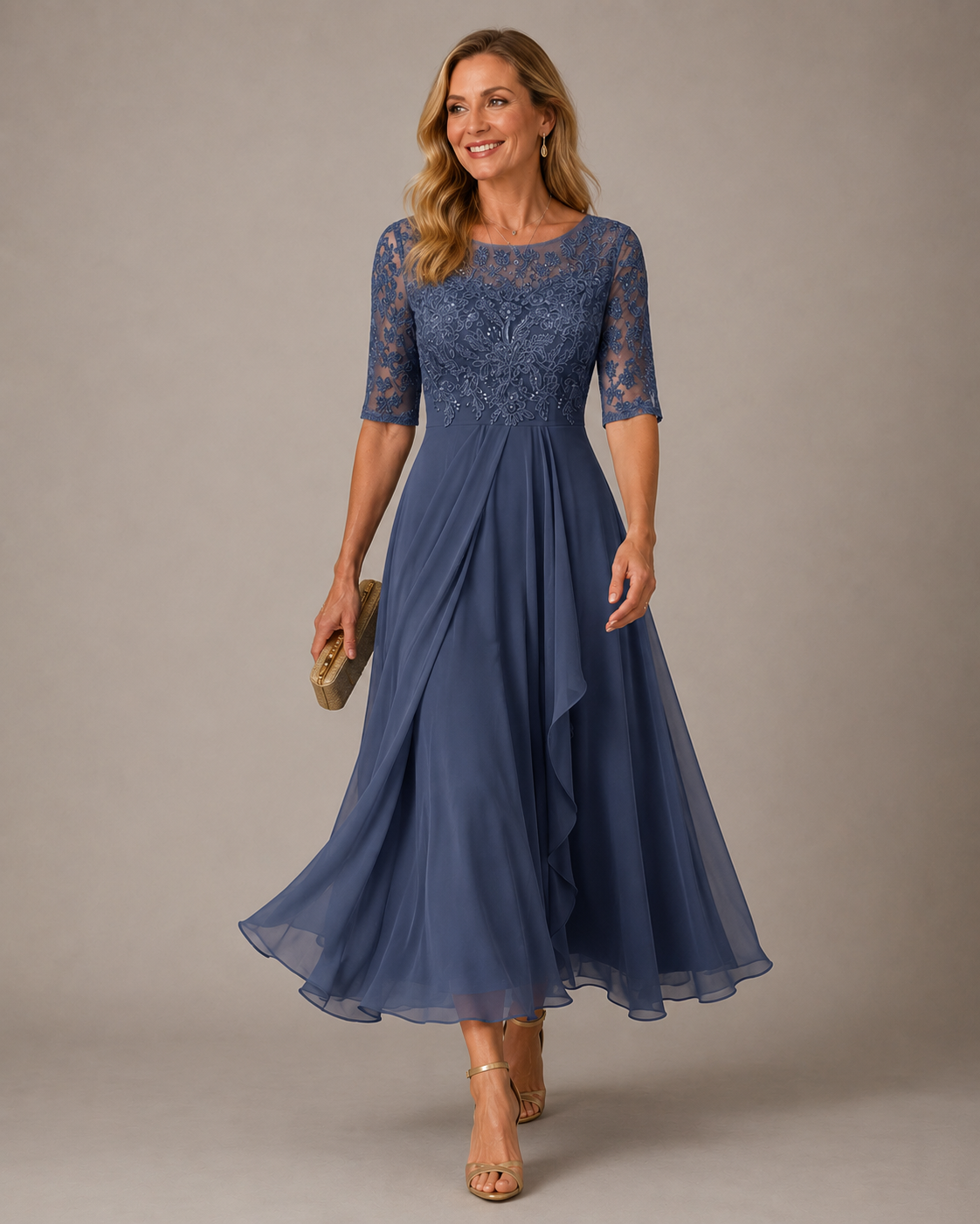 Rose Midi Dress - Blue