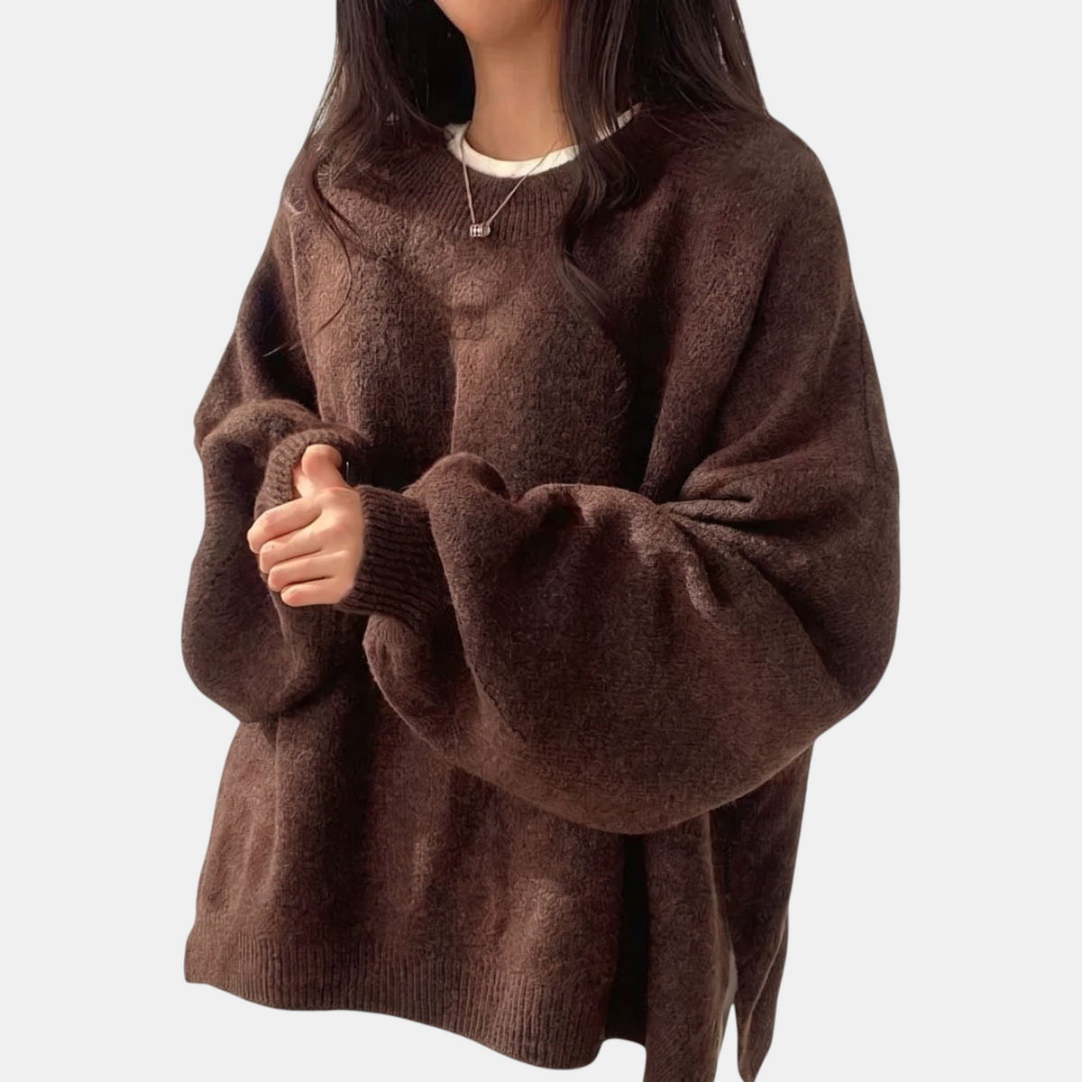 Women's Oversized Sweater Batwing Sleeve Side Slit Pullover
