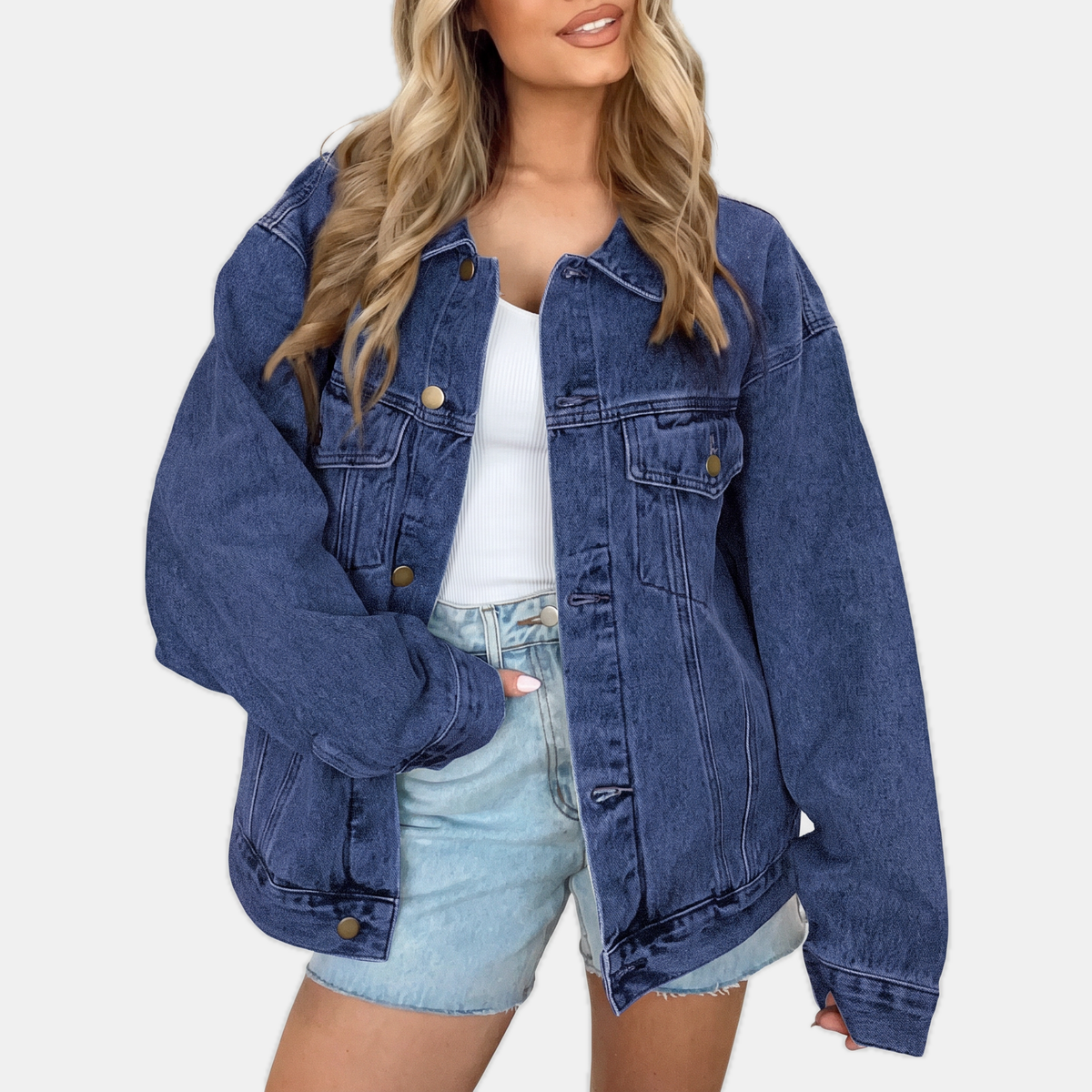 Women's Oversized Snap Button Denim Jacket