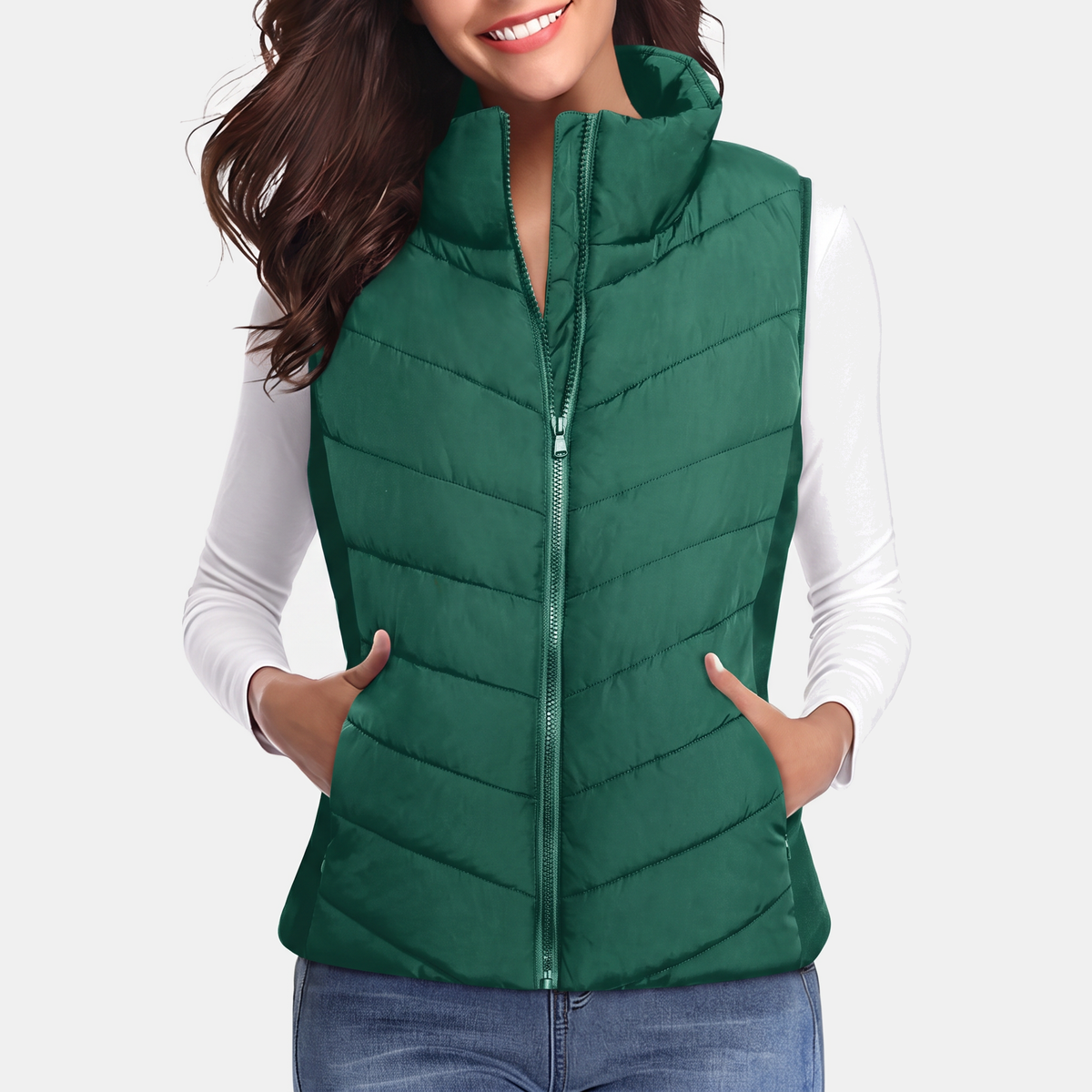 Women's Quilted Puffer Vest Stand Collar Zip Up Sleeveless Gilet