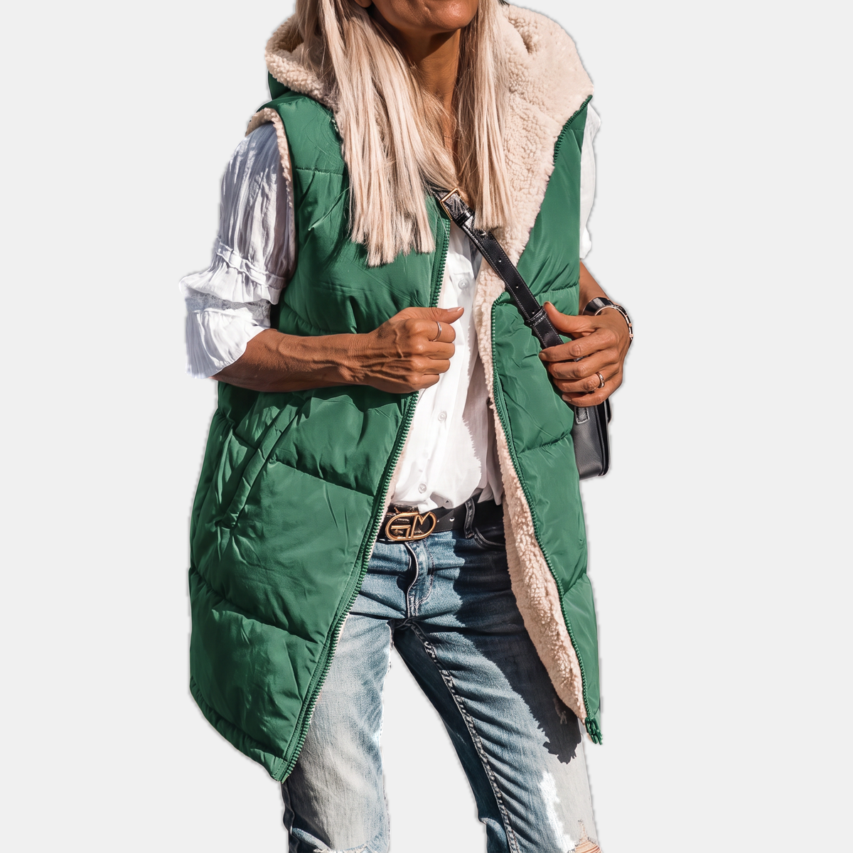 Women's Reversible Puffer Vest Sherpa Lined Hooded Sleeveless Coat