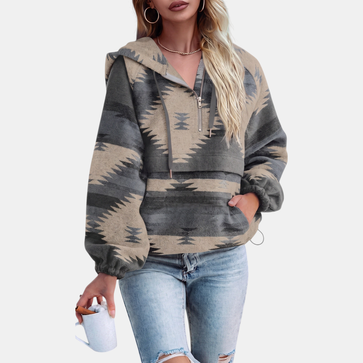 Diane Oversized Quarter Zip Hoodie - Dark Gray