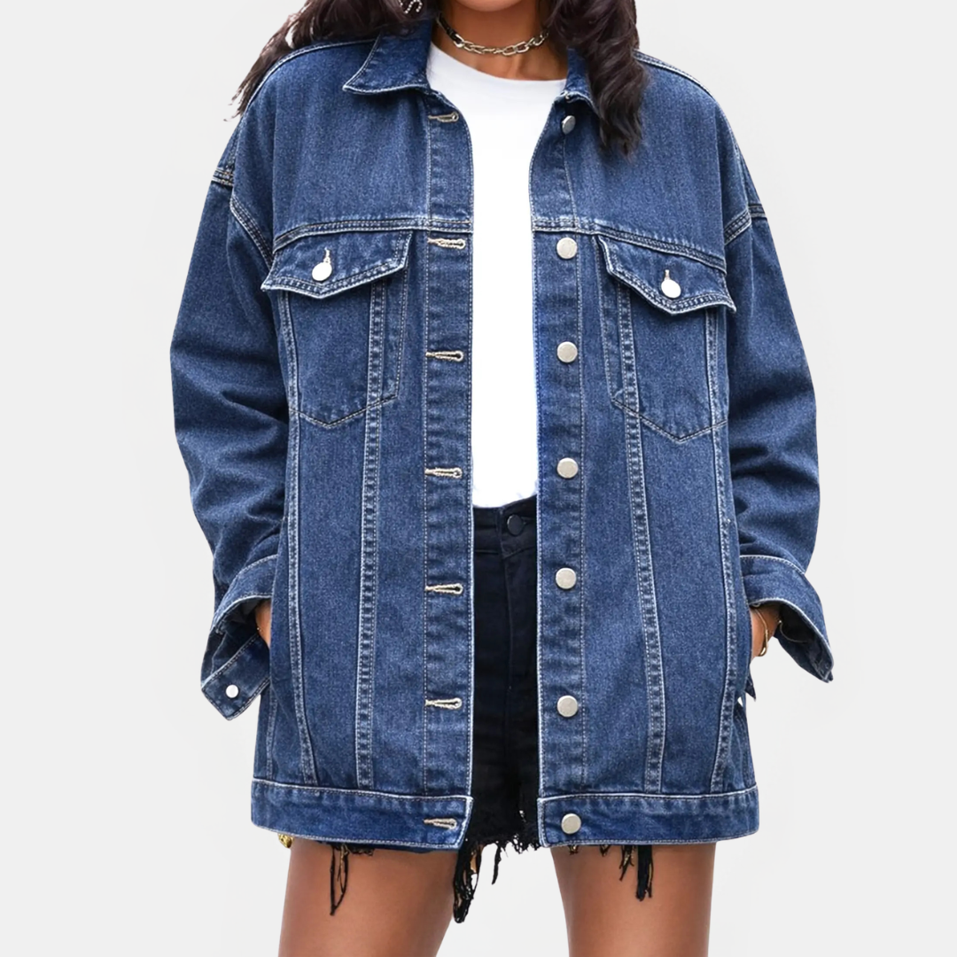 Women's Oversized Snap Button Denim Jacket Boyfriend Fit