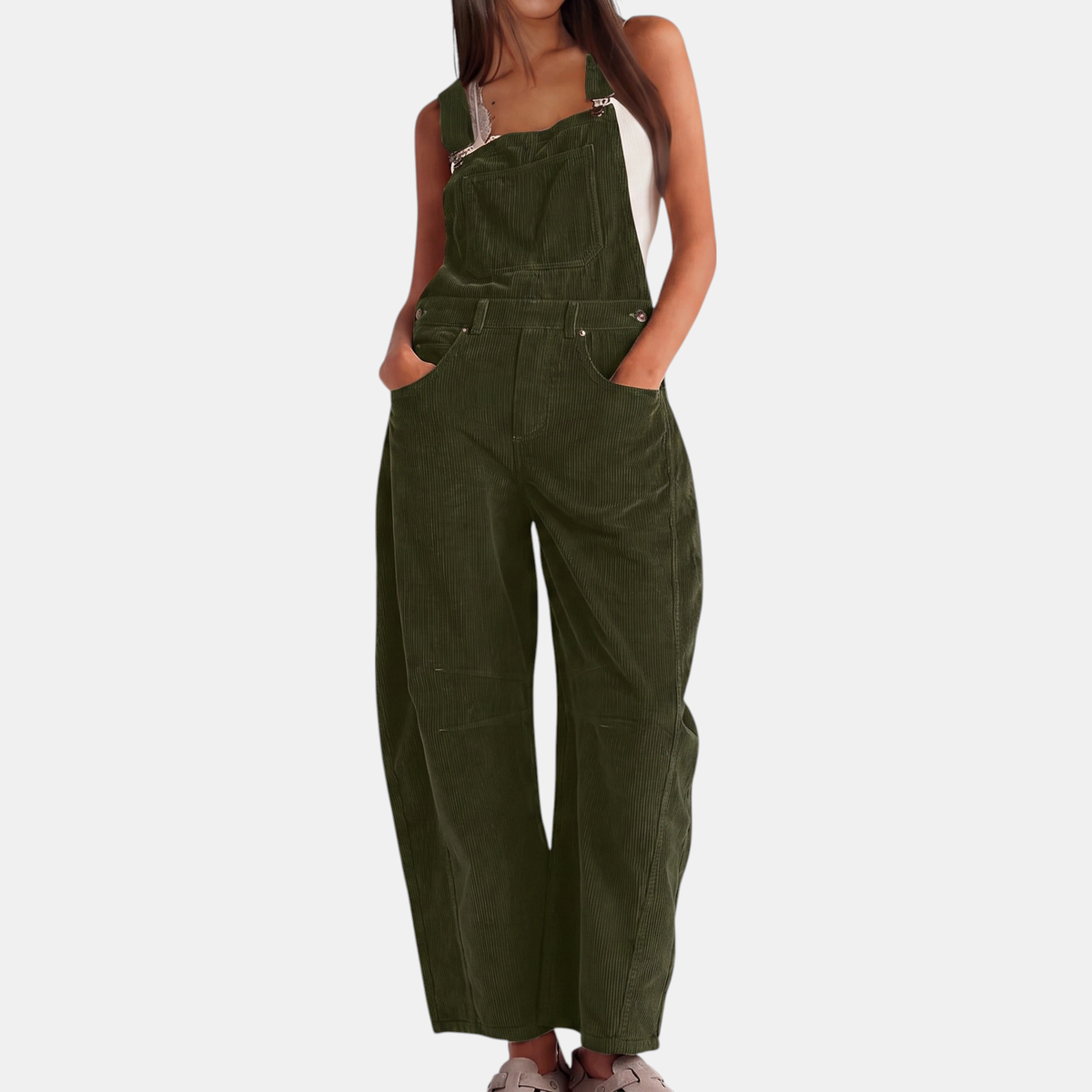 Women's Corduroy Wide Leg Bib Overall Jumpsuit