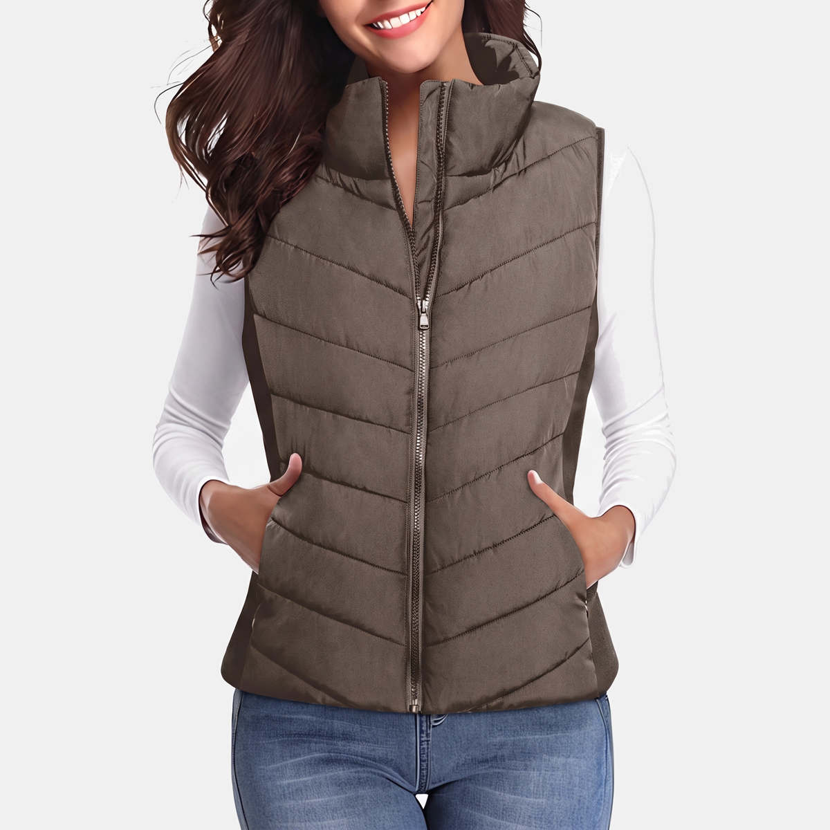 Women's Quilted Puffer Vest Stand Collar Zip Up Sleeveless Gilet
