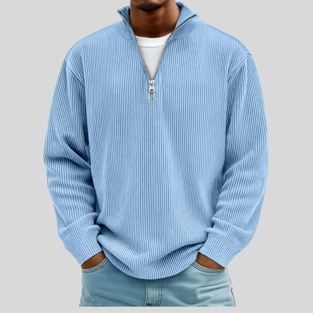 Nancy Half-Zip Ribbed Sweater - Blue