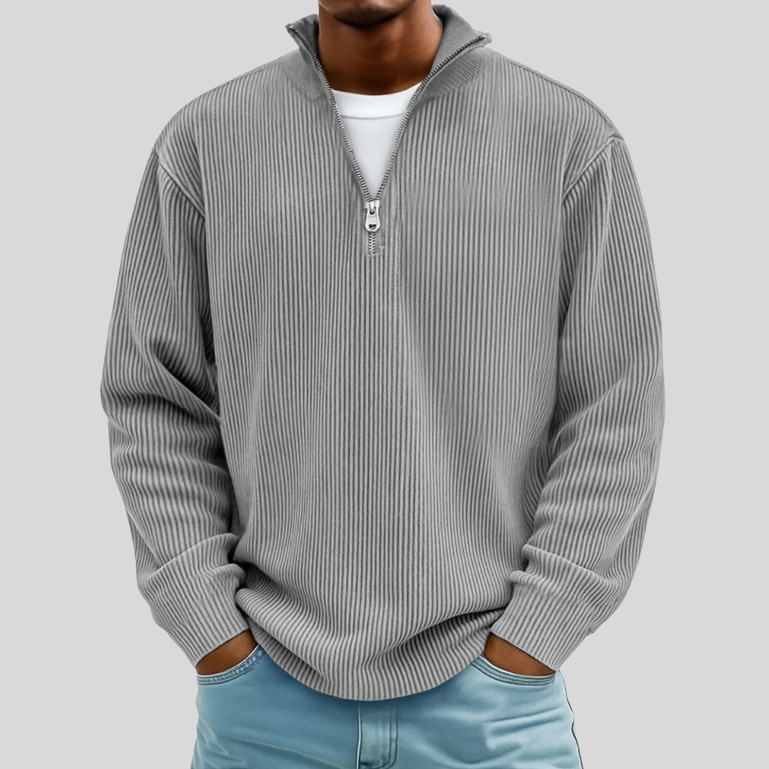 Nancy Half-Zip Ribbed Sweater - Gray