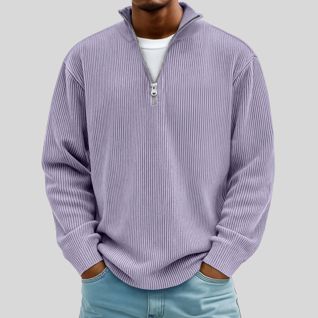 Nancy Half-Zip Ribbed Sweater - Purple