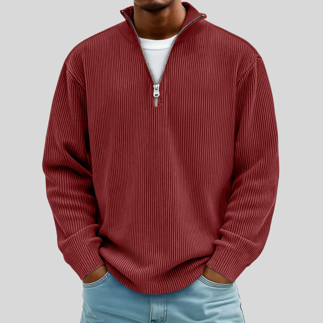 Nancy Half-Zip Ribbed Sweater - Red
