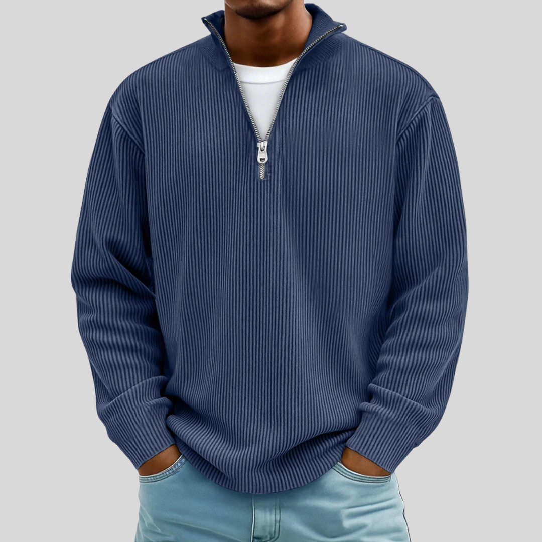 Nancy Half-Zip Ribbed Sweater - Navy Blue