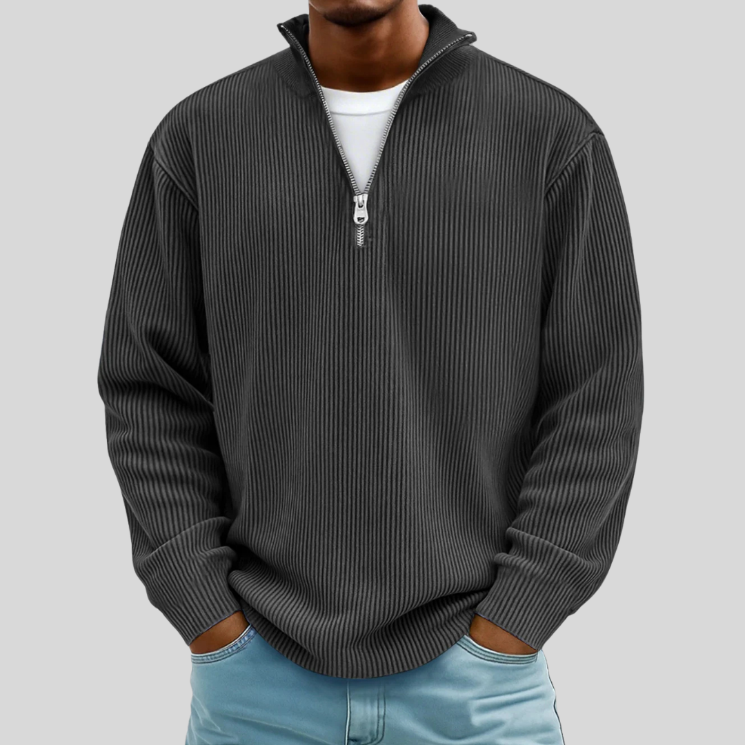 Nancy Half-Zip Ribbed Sweater - Black