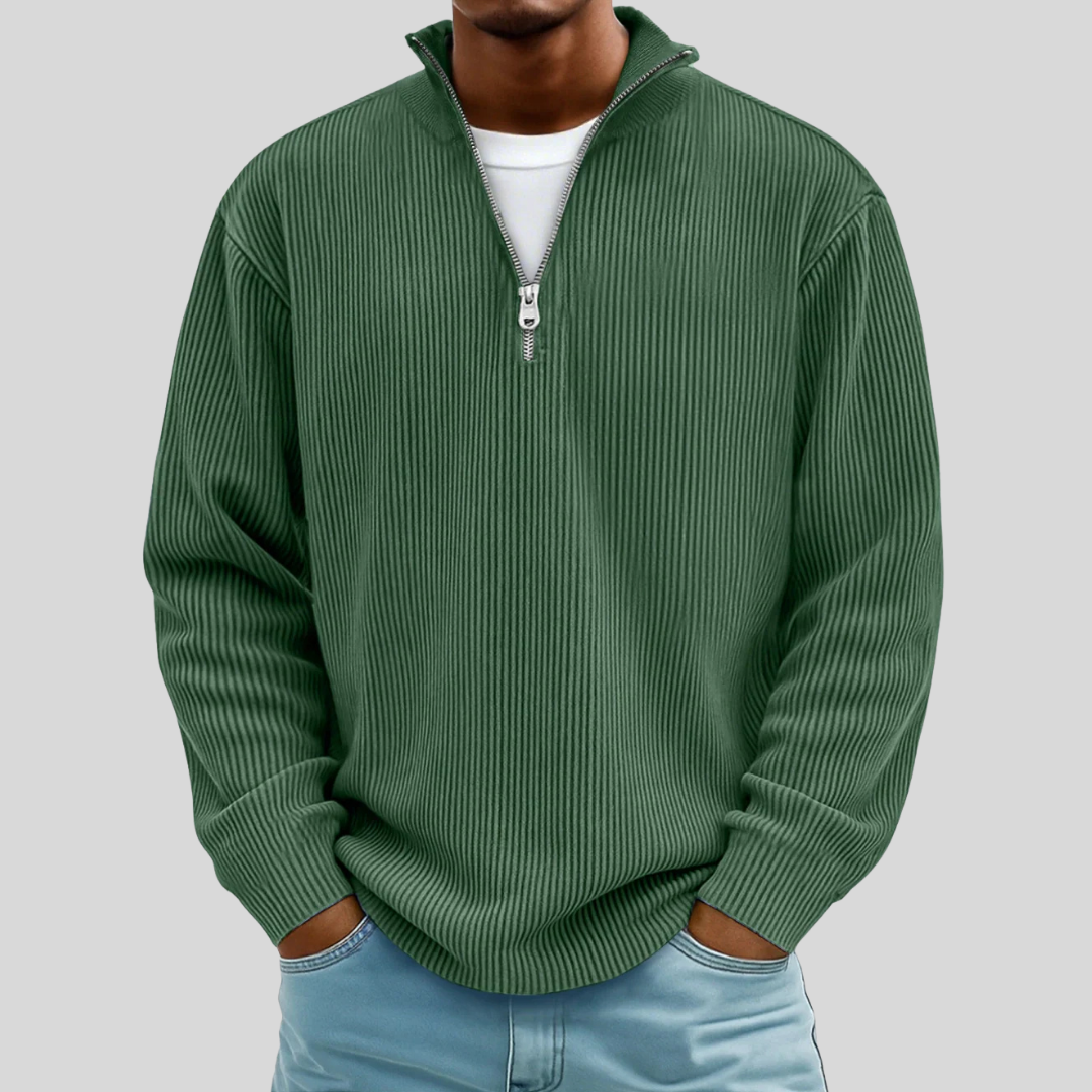 Nancy Half-Zip Ribbed Sweater - Army Green