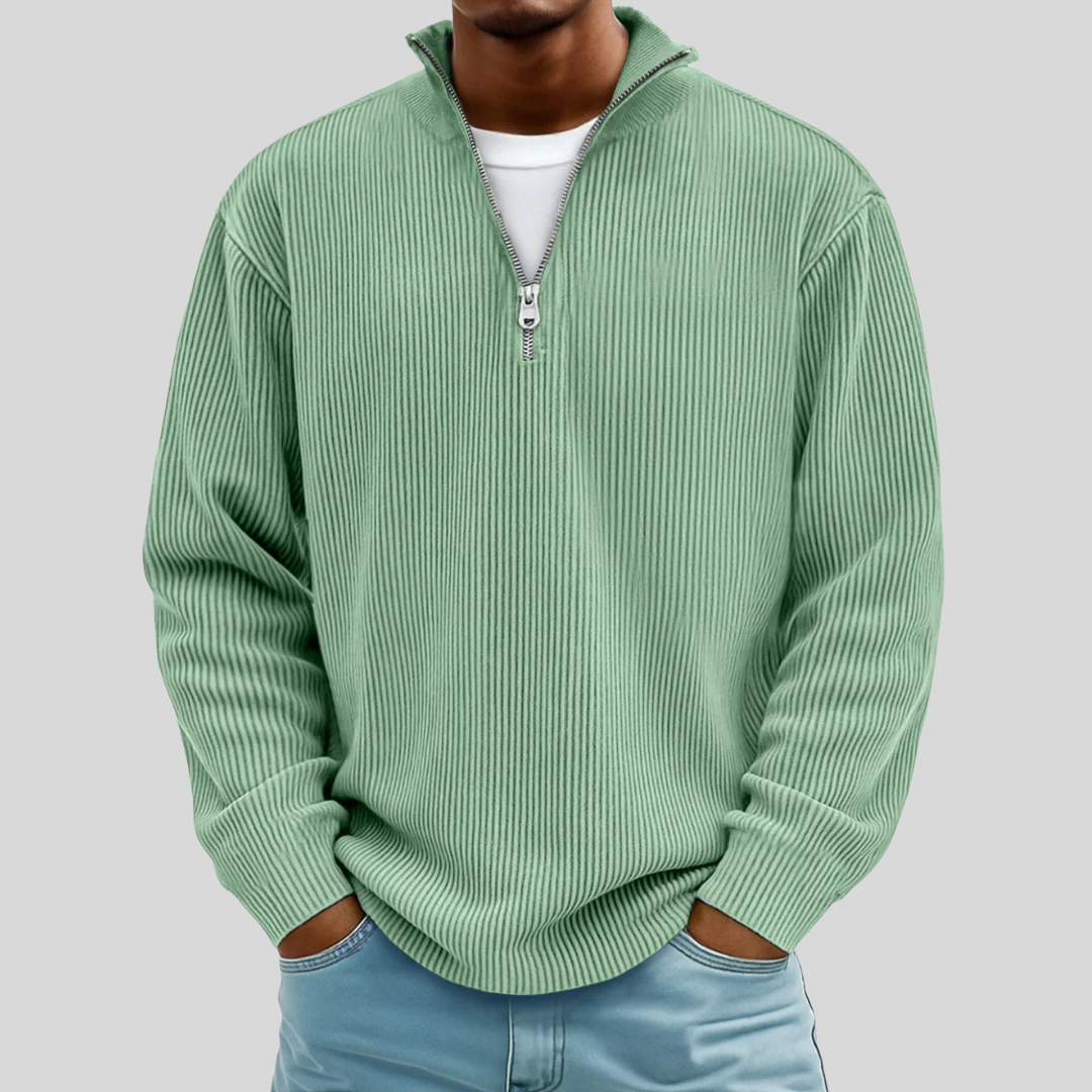 Nancy Half-Zip Ribbed Sweater - Green