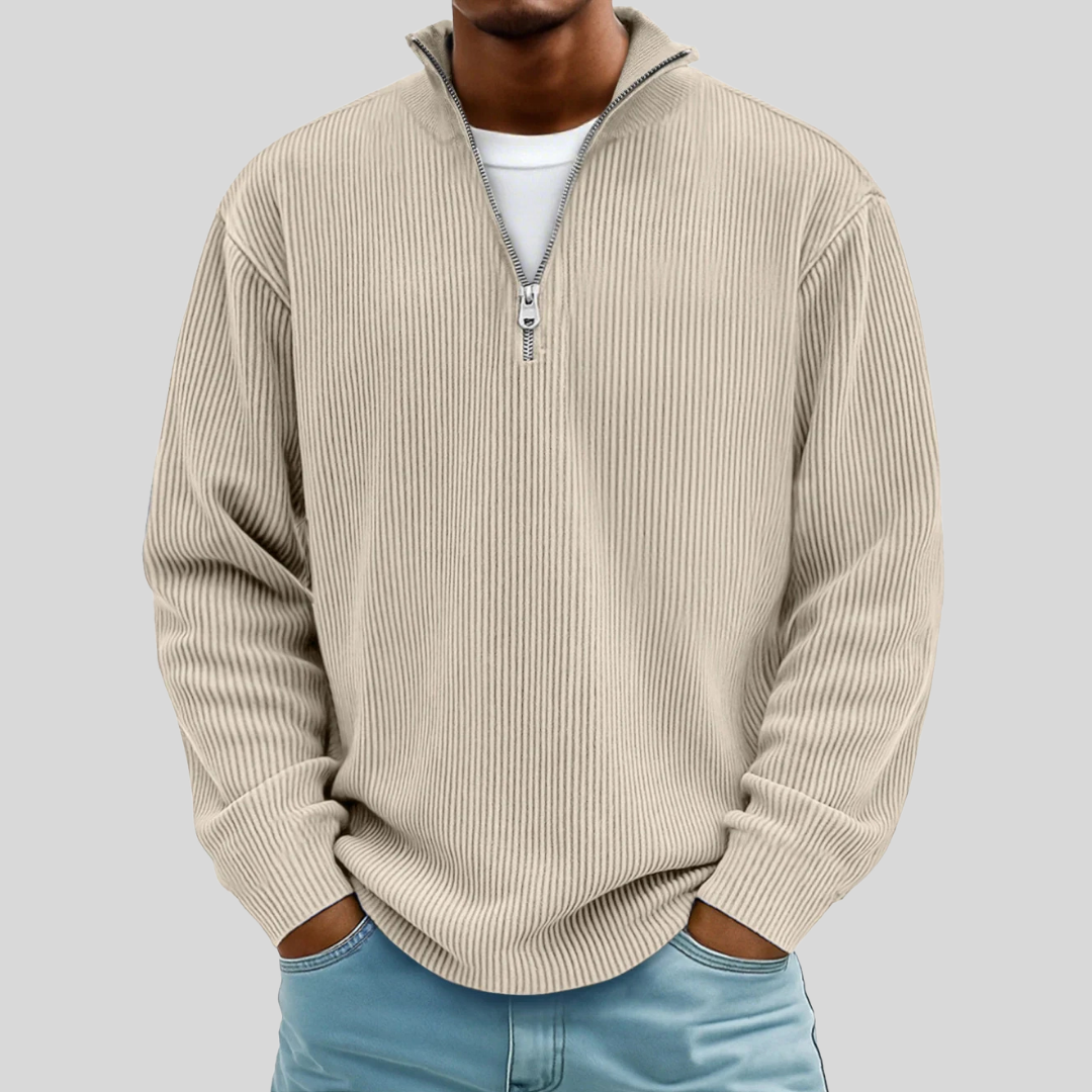 Nancy Half-Zip Ribbed Sweater - Khaki