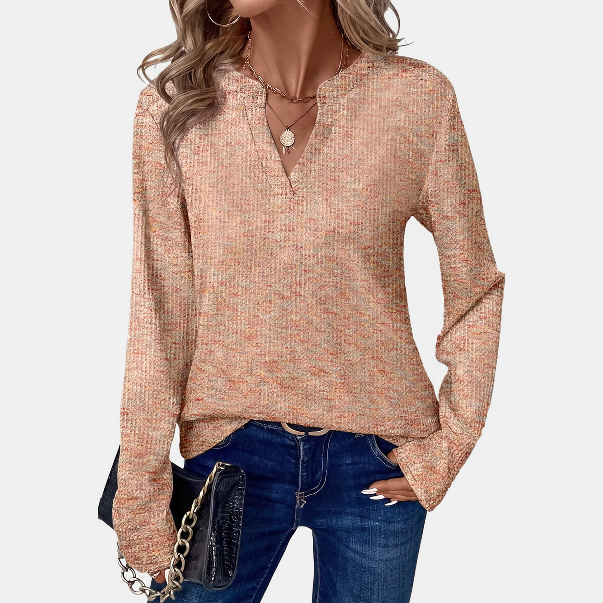 Women's Shimmer Knit V-Neck Long Sleeve Sweater Top