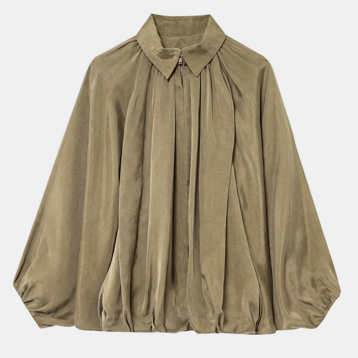 Women's Balloon Sleeve Zip Up Oversized Bomber Jacket