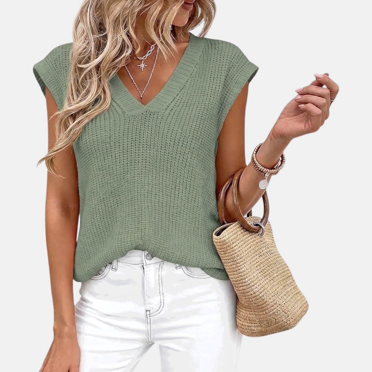 Women's Chunky Ribbed Knit Sweater Vest V-Neck Sleeveless