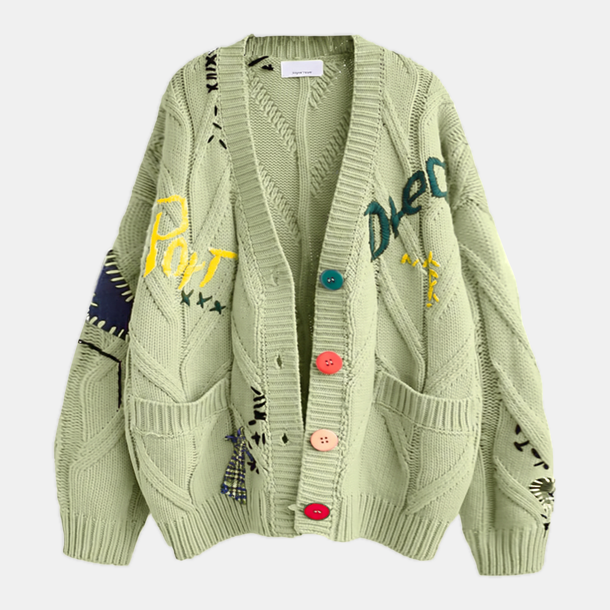Women's Embroidered Cable Knit Cardigan Sweater with Button Front