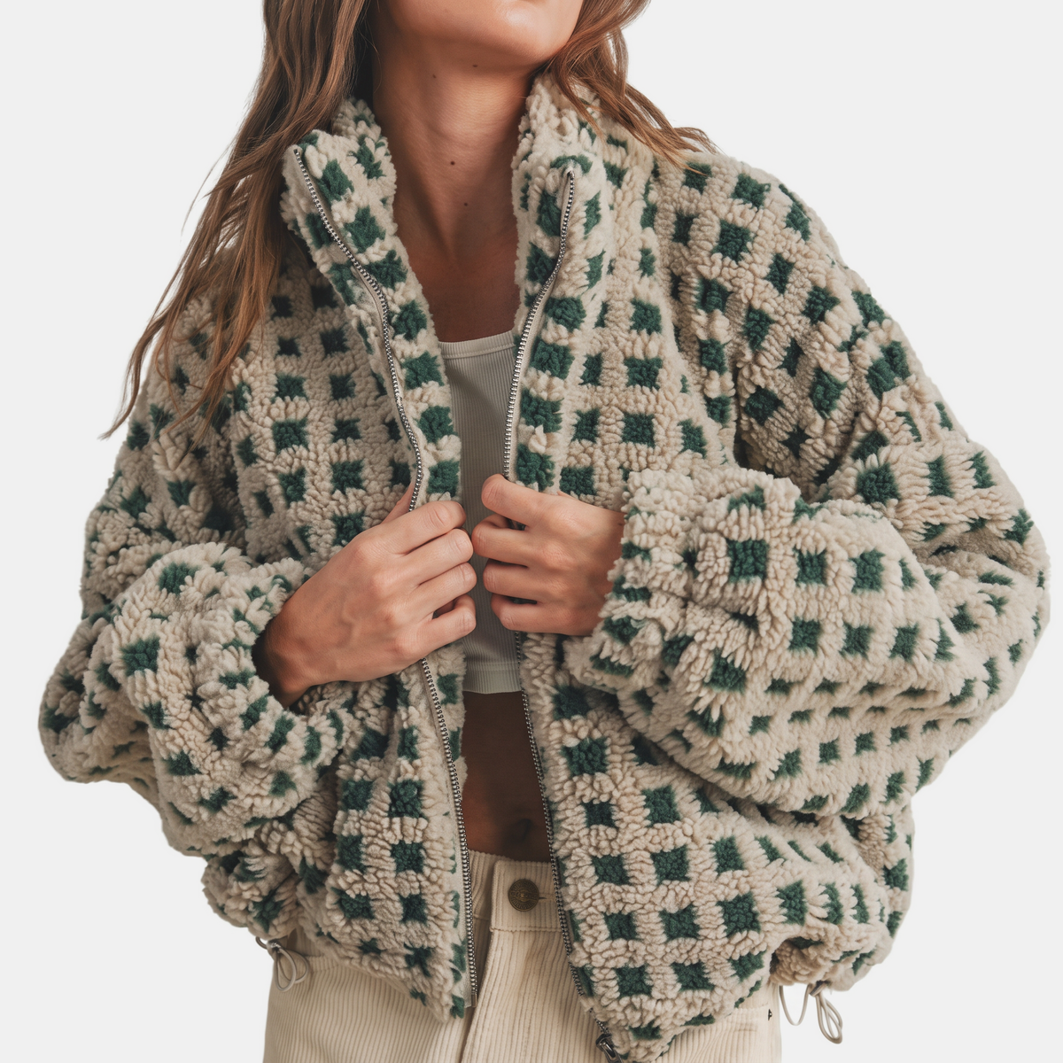 Women's Oversized Sherpa Fleece Zip Up Jacket