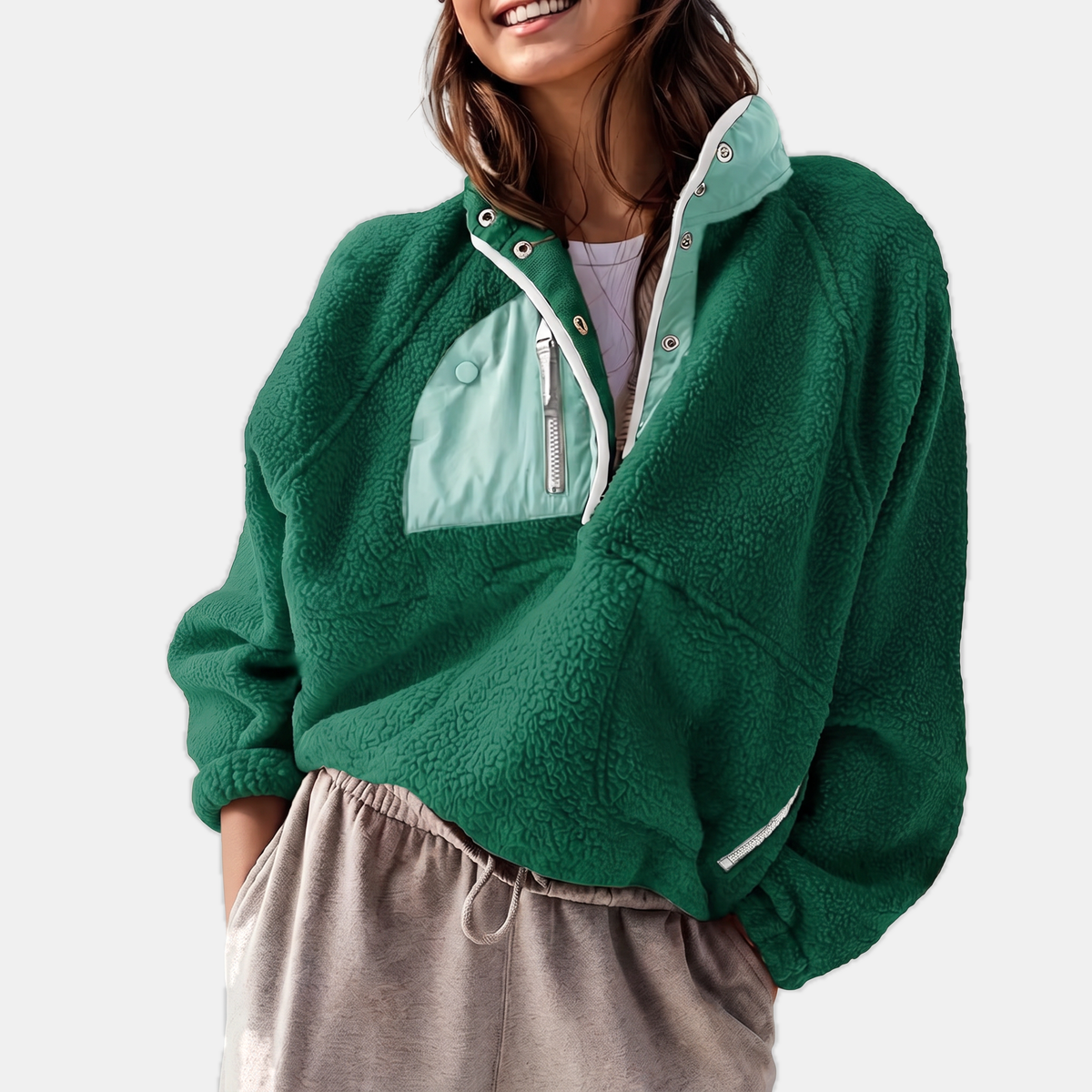 Women's Colorblock Fleece Half Snap Pullover Jacket