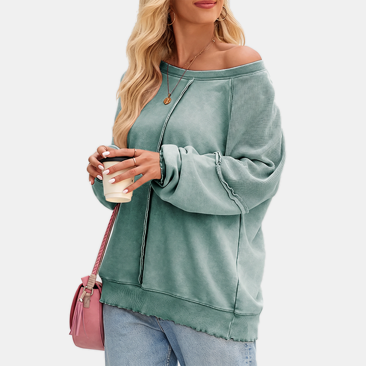 Women's Lettuce Hem Waffle Knit Oversized Sweater