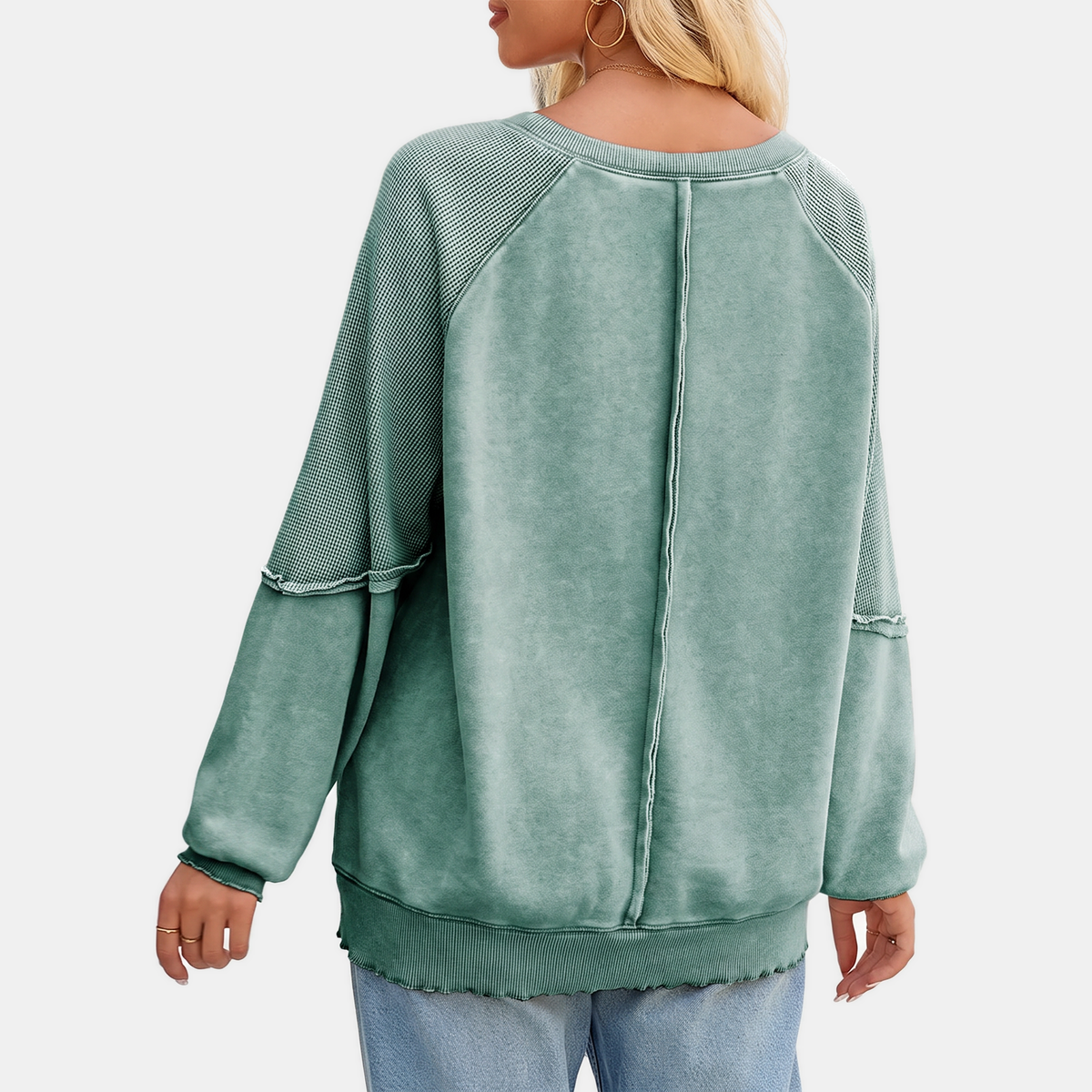 Women's Lettuce Hem Waffle Knit Oversized Sweater