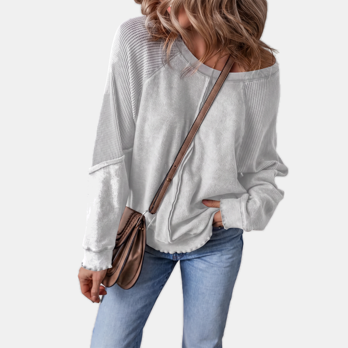 Women's Lettuce Hem Waffle Knit Oversized Sweater