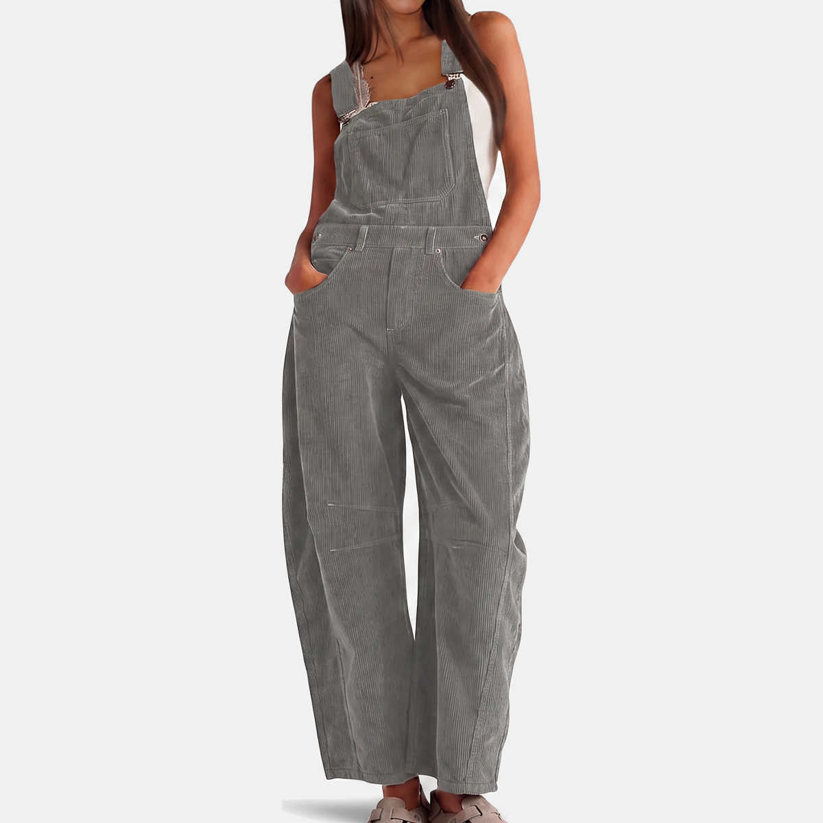 Women's Corduroy Wide Leg Bib Overall Jumpsuit