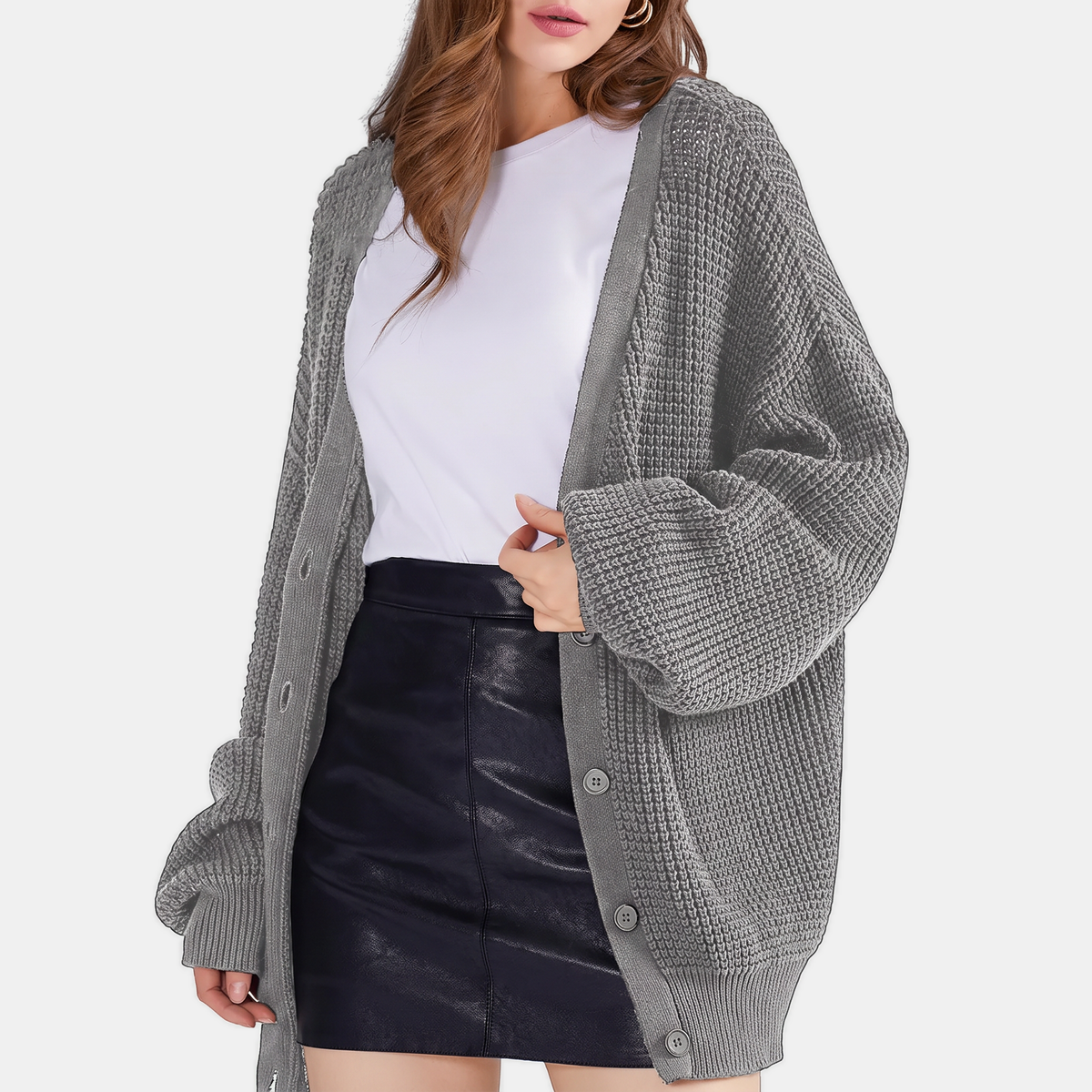 Women's Waffle Knit Balloon Sleeve Button Front Cardigan