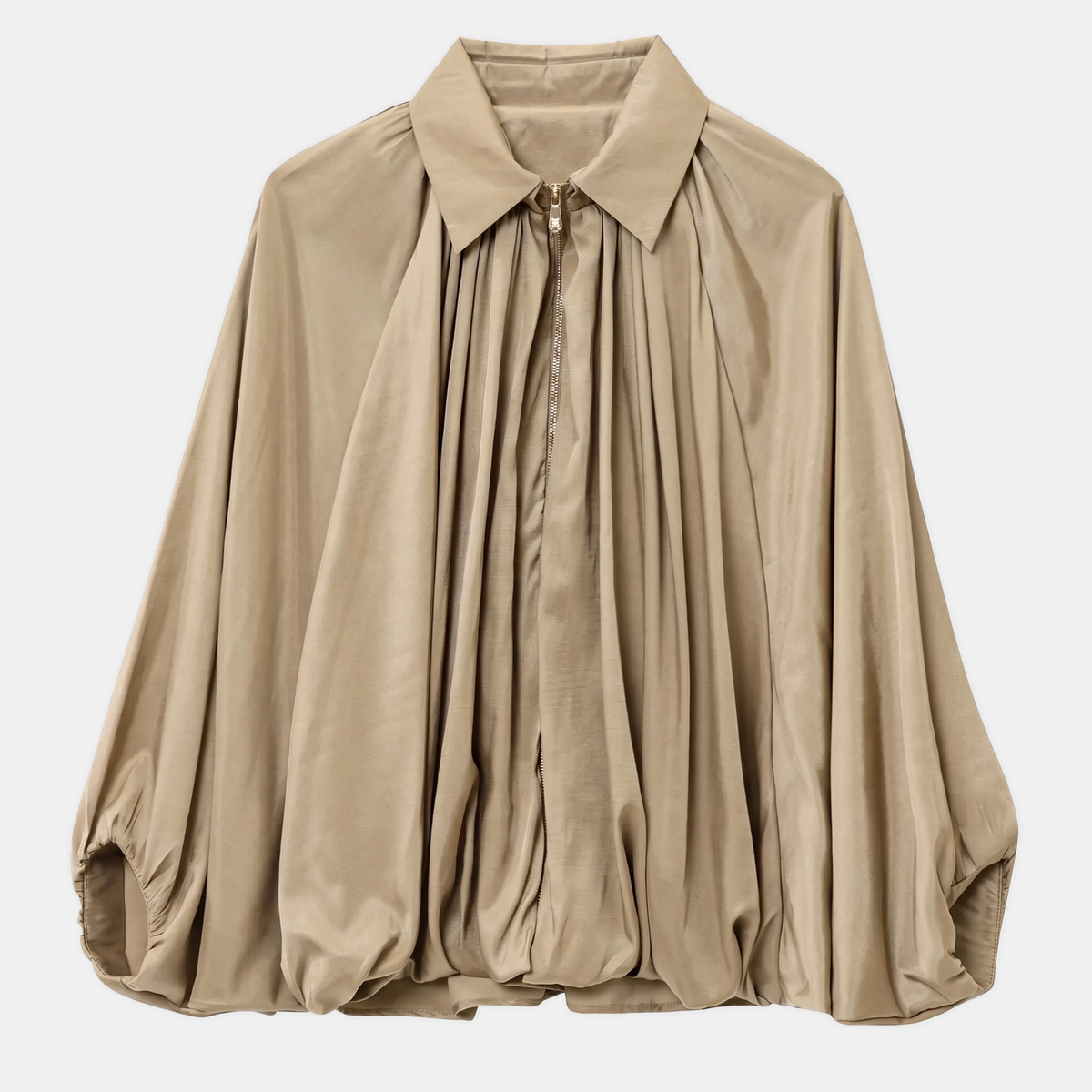 Women's Balloon Sleeve Zip Up Oversized Bomber Jacket