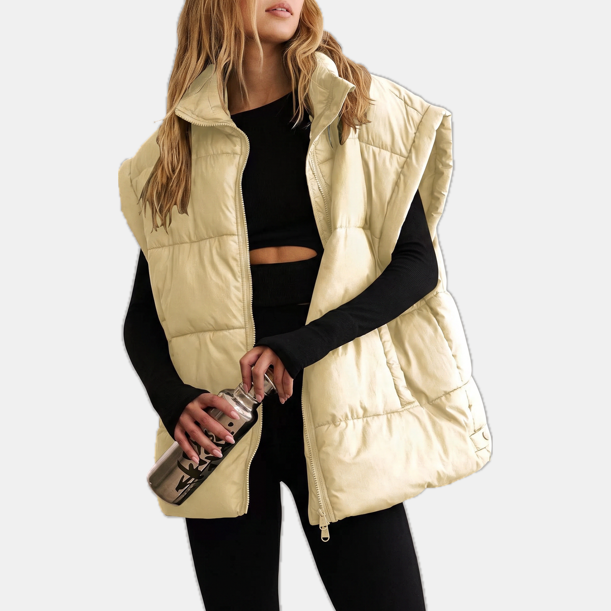 Women's Puffer Vest Quilted Sleeveless Midi Zip Up