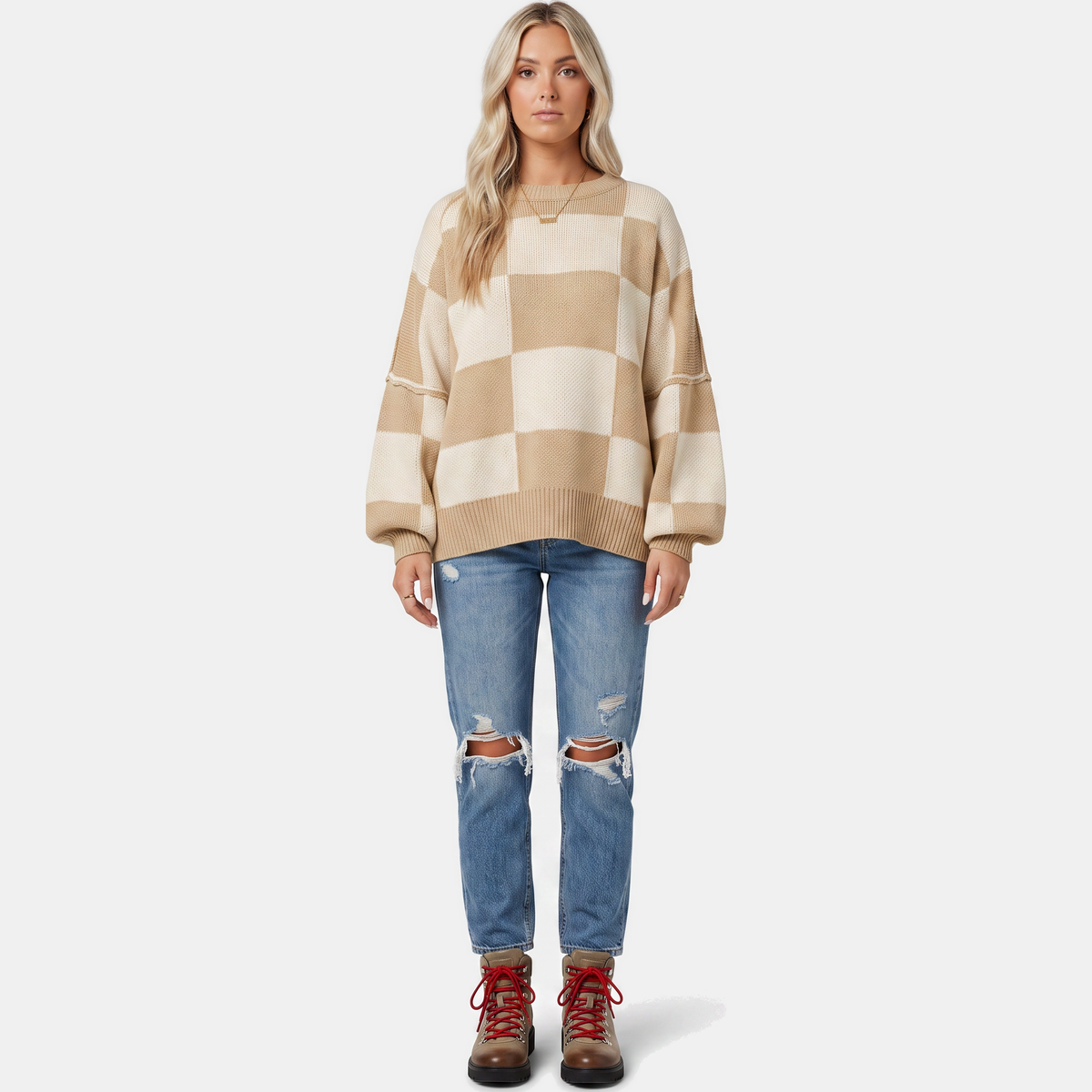 Women's Oversized Balloon Sleeve Chunky Knit Sweater