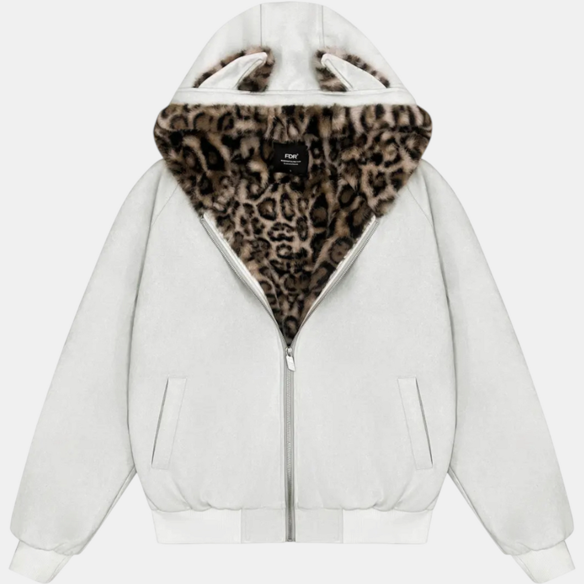 Women's Faux Fur Lined Bomber Jacket with Cat Ear Hood