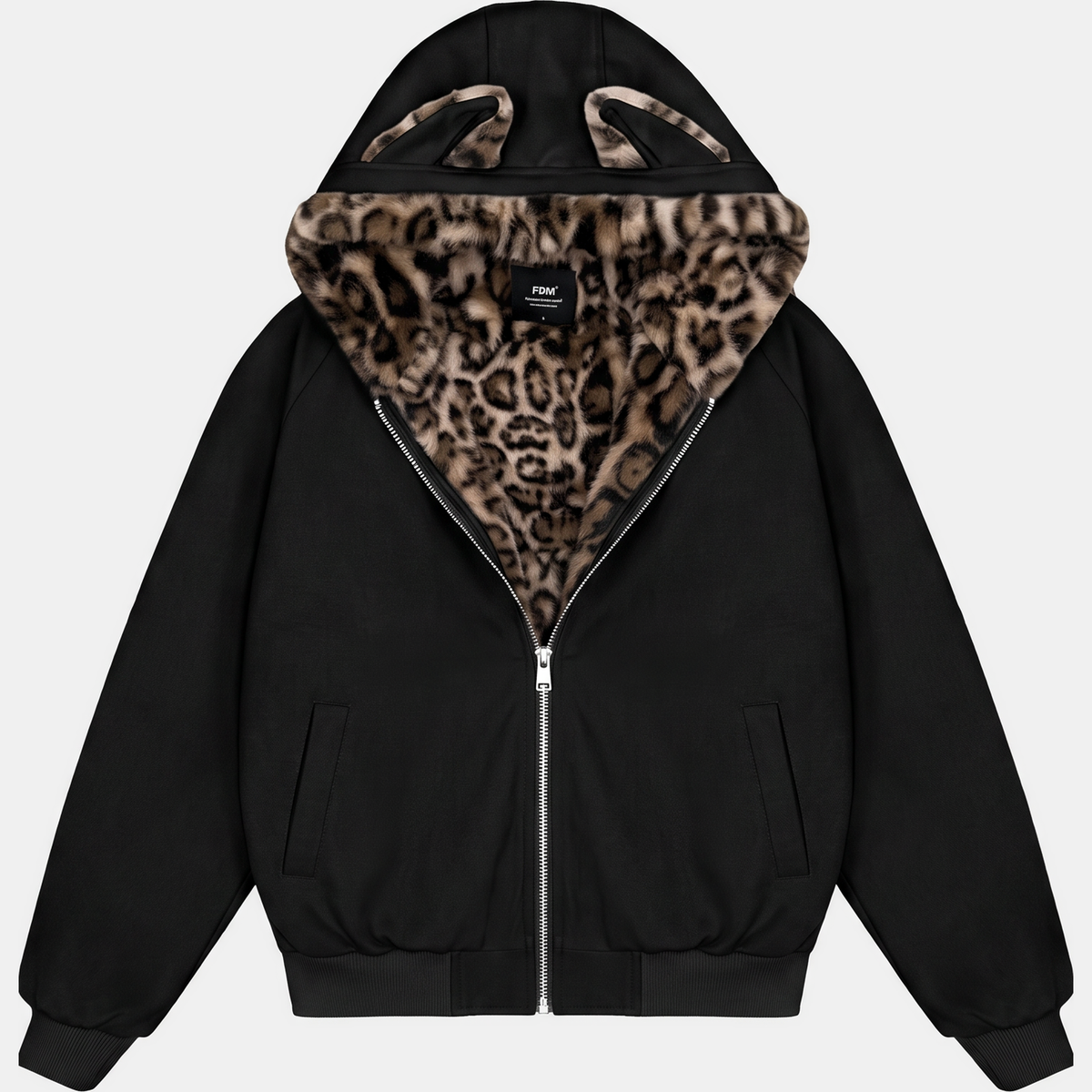 Women's Faux Fur Lined Bomber Jacket with Cat Ear Hood