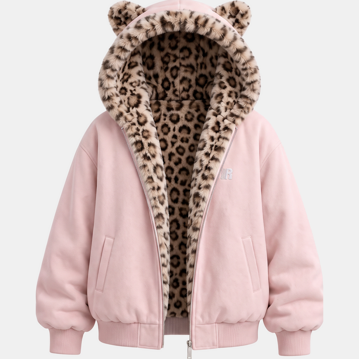 Women's Faux Fur Lined Bomber Jacket with Cat Ear Hood