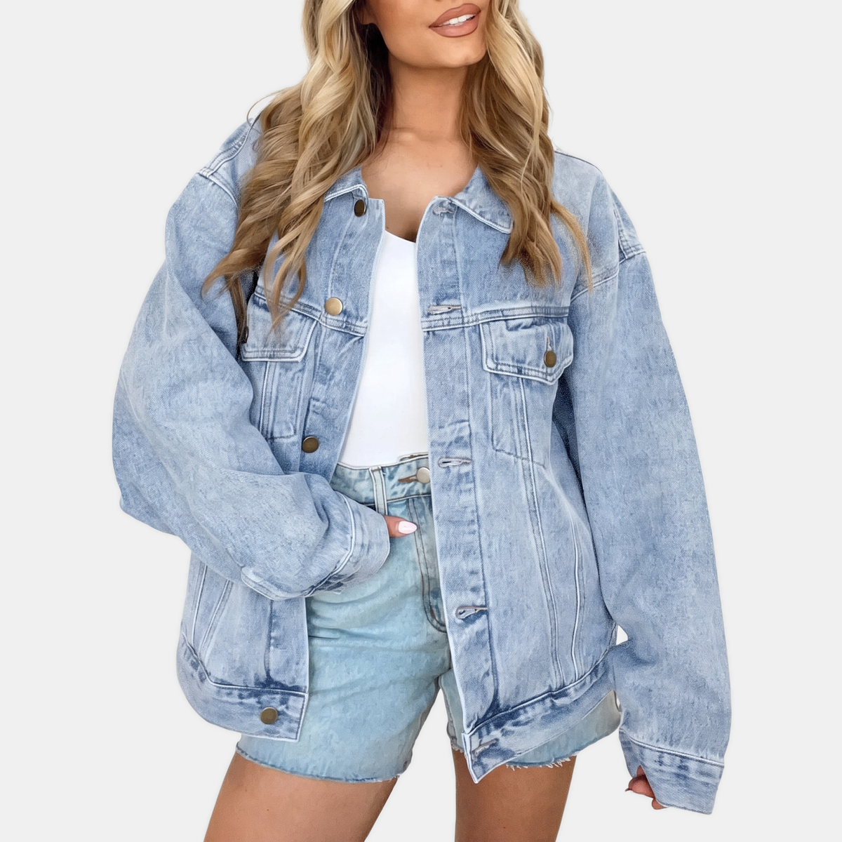 Women's Oversized Snap Button Denim Jacket