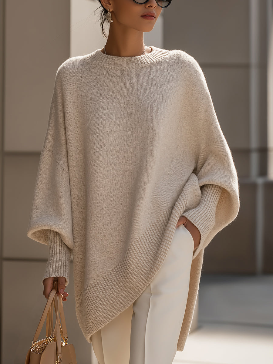 Linda Oversized Drape Knit Sweater - Beige