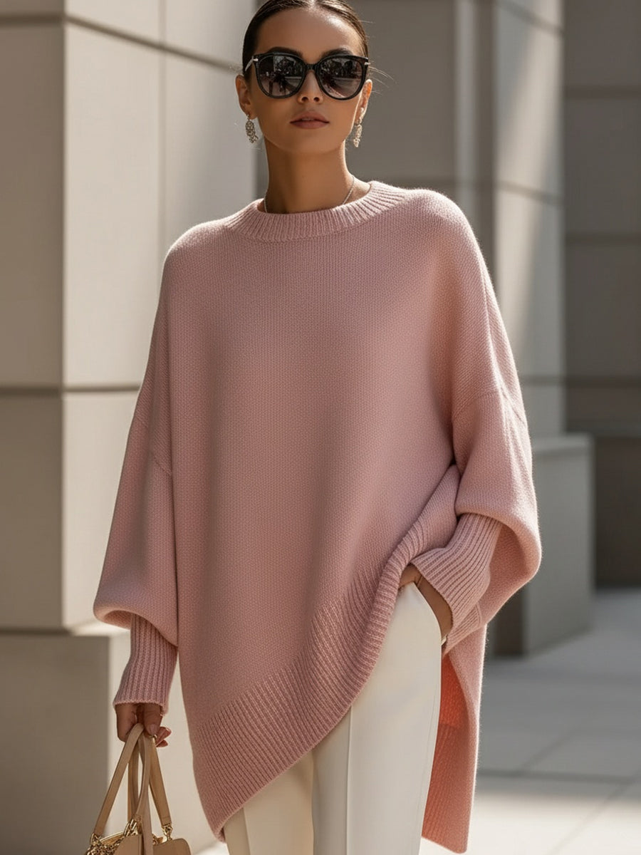 Linda Oversized Drape Knit Sweater - Pink