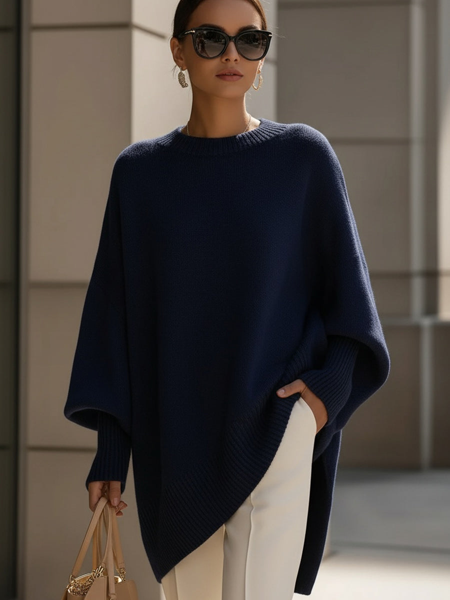Linda Oversized Drape Knit Sweater - Navy Blue