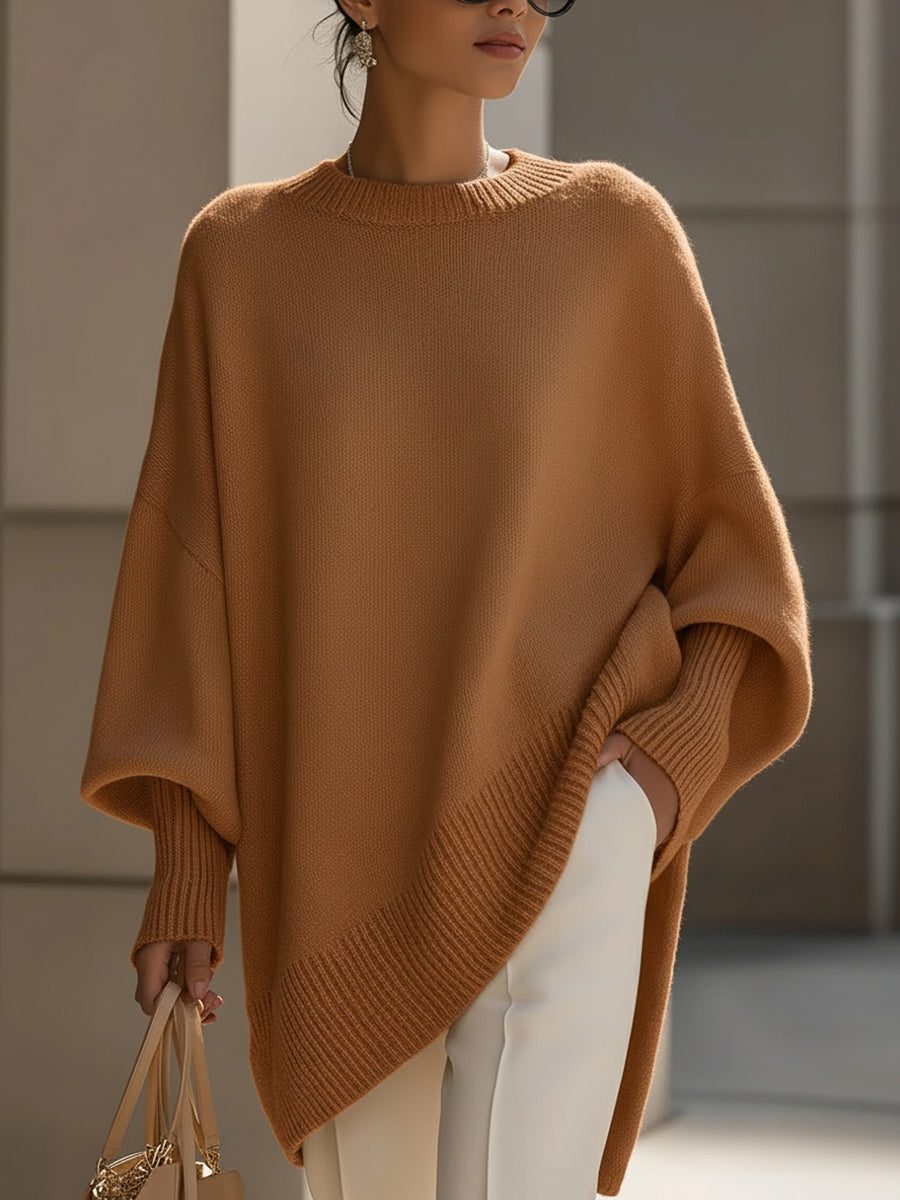 Linda Oversized Drape Knit Sweater - Caramel