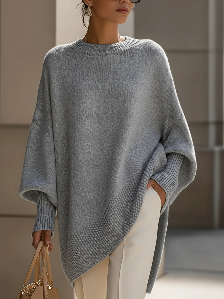 Linda Oversized Drape Knit Sweater - Gray