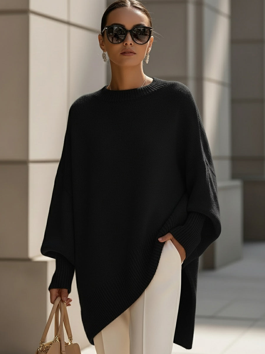 Linda Oversized Drape Knit Sweater - Black